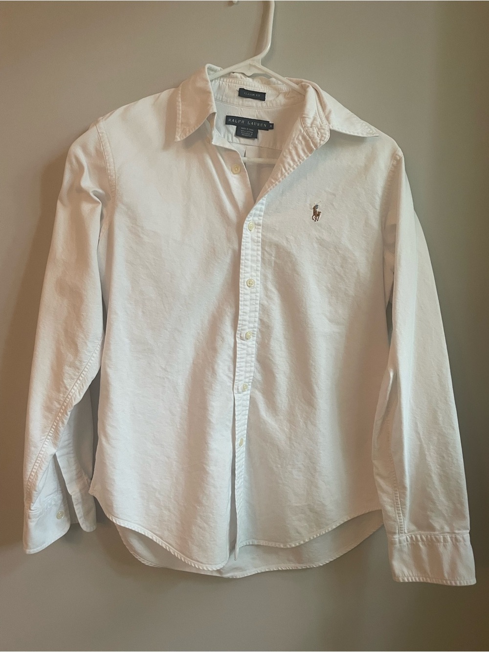 VTG Ralph Lauren White Oxford Button Down Shirt 100% Cotton Size 8